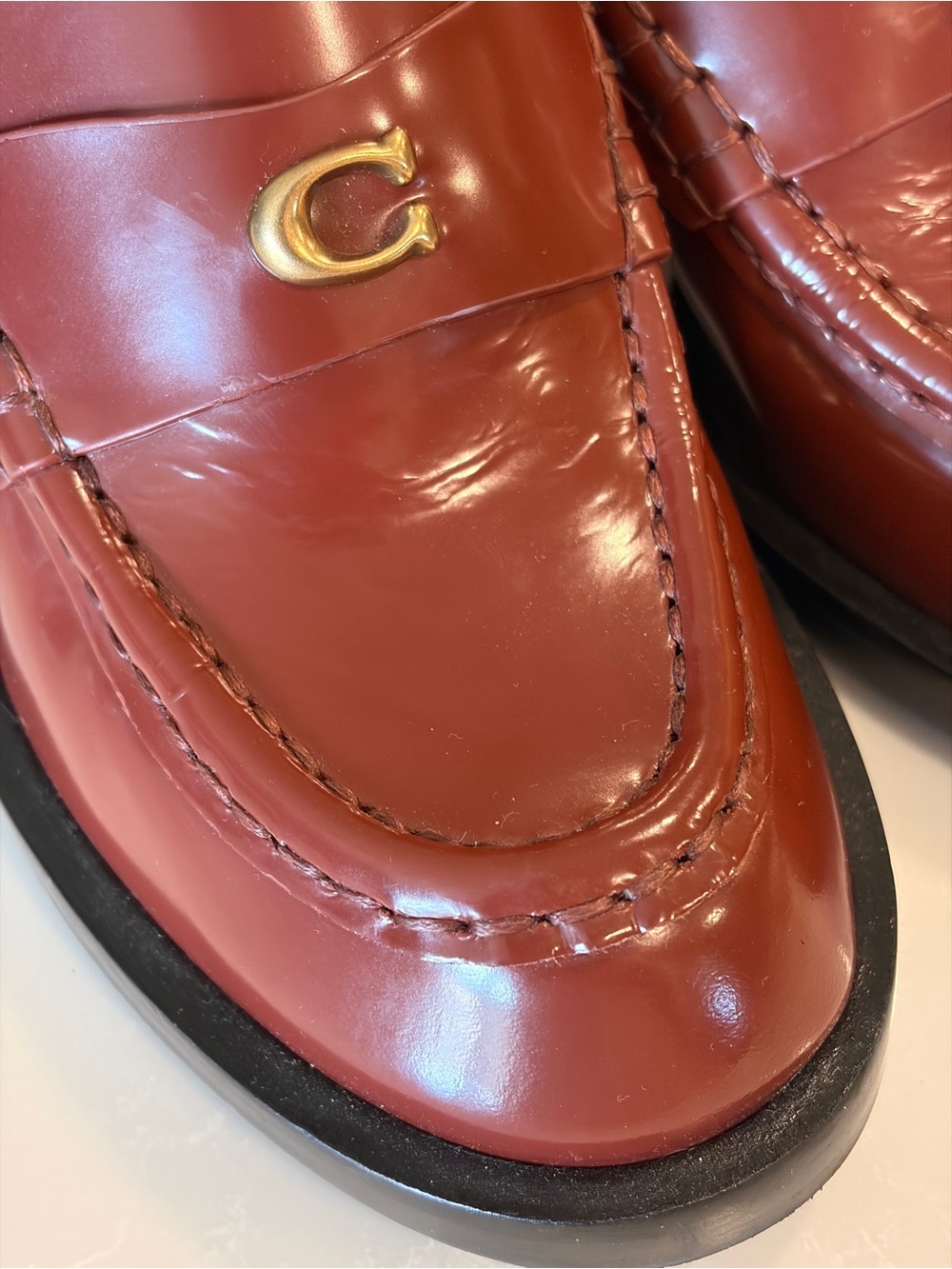 Coach Natalie womens brown faux Leather Heeled pump Loafers with Gold 'C' Accent - Picture 4 of 13